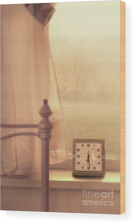 Alarm Wood Print featuring the photograph Alarm Clock on Windowsill #1 by Jill Battaglia