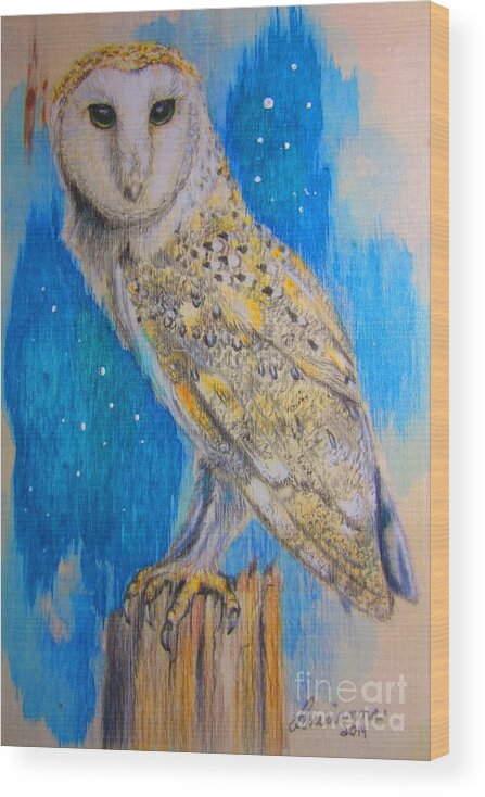 Barn Owl Wood Print featuring the drawing Barn Owl #1 by Laurianna Taylor