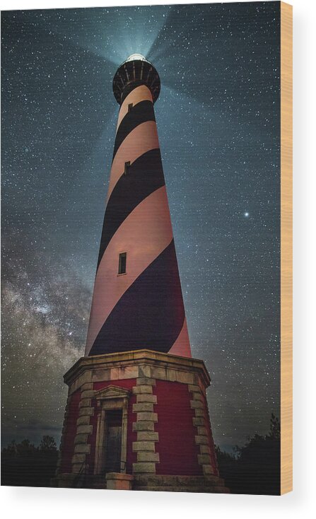 Hatteras Wood Print featuring the photograph Cape Hatteras Lighthouse at Night #1 by Nick Noble