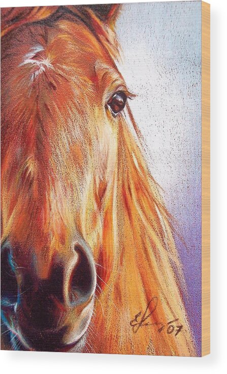 Horse Animal Art Equine Drawing Portrait Wood Print featuring the drawing Chestnut #1 by Elena Kolotusha