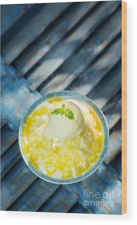 Asian Wood Print featuring the photograph Coconut Sorbet With Mango Sauce And Vanilla Ice Cream #1 by JM Travel Photography