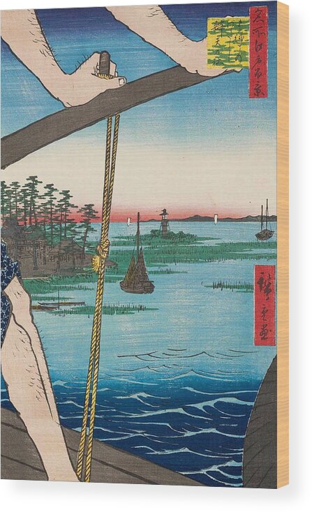 100 Wood Print featuring the painting Haneda Ferry and Benten Shrine #1 by Utagawa Hiroshige