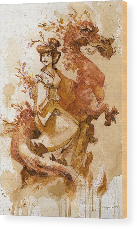 Steampunk Wood Print featuring the painting Honor and Grace by Brian Kesinger