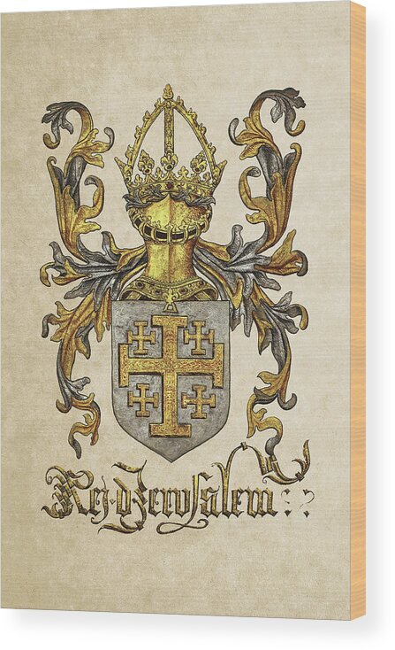 'roll Of Arms Collection By Serge Averbukh Wood Print featuring the photograph Kingdom of Jerusalem Coat of Arms - Livro do Armeiro-Mor #1 by Serge Averbukh