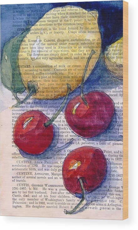 Lemon Wood Print featuring the painting Lemon and Cherries 3 by Maria Hunt