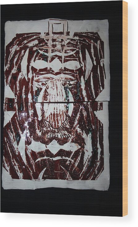 Plaquesmamamama Africa Twojesus Wood Print featuring the ceramic art Lion of Judah #1 by Gloria Ssali
