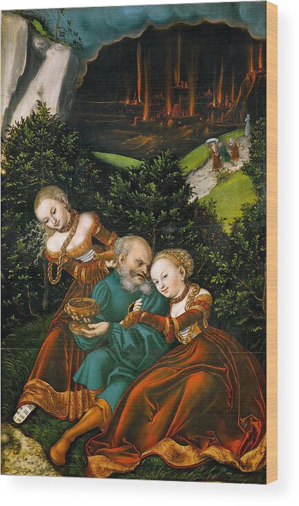 Lucas Cranach The Elder Wood Print featuring the painting Lot and his Daughters #2 by Lucas Cranach the Elder