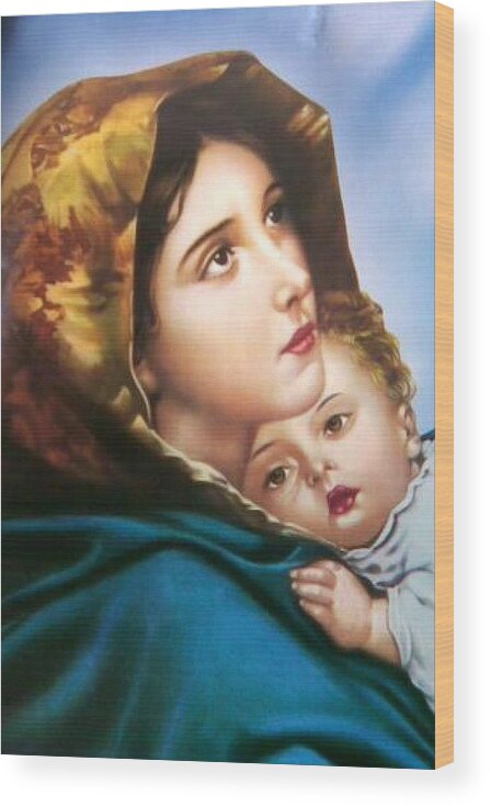 Christmas Wood Print featuring the painting Mary and Baby Jesus by Artist Unknown