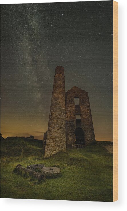Derbyshire Wood Print featuring the photograph Milky Way Over Old Mine Buildings. #1 by Andy Astbury