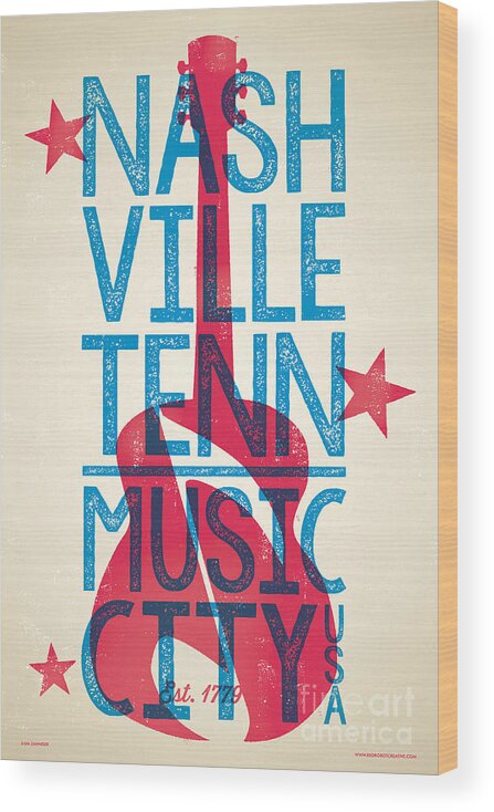 Guitars Wood Print featuring the digital art Nashville Poster - Tennessee by Jim Zahniser