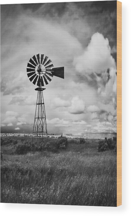 Oregon Wood Print featuring the photograph Oregon Windmill BW by John Christopher