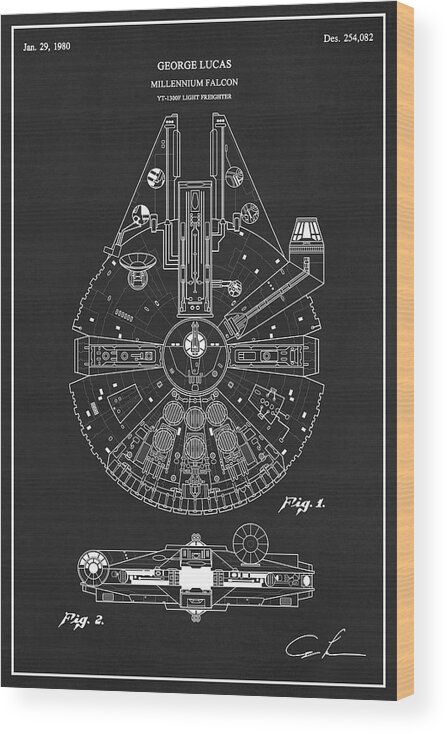 Star Wars Wood Print featuring the digital art Millennium Falcon Star Wars Patent - Pv by SP JE Art