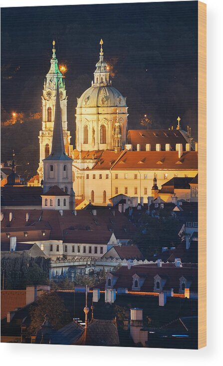 Prague Wood Print featuring the photograph Prague skyline rooftop view dome #1 by Songquan Deng