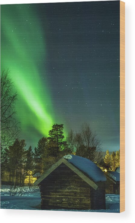 Landscape Wood Print featuring the photograph Sapmi Village Under the Northern Lights Karasjok Norway #1 by Adam Rainoff