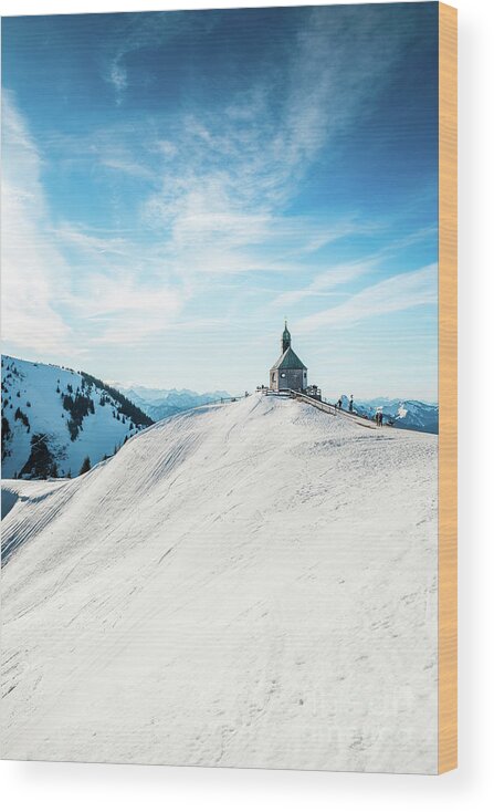 Wallberg Wood Print featuring the photograph The chapel in the alps by Hannes Cmarits