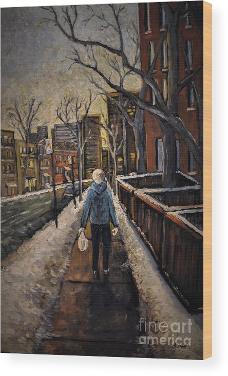 Montreal Wood Print featuring the painting Winter in the City #1 by Reb Frost