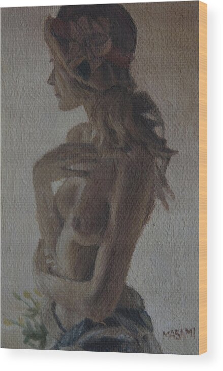 Nude Wood Print featuring the painting Modesty #14 by Masami Iida