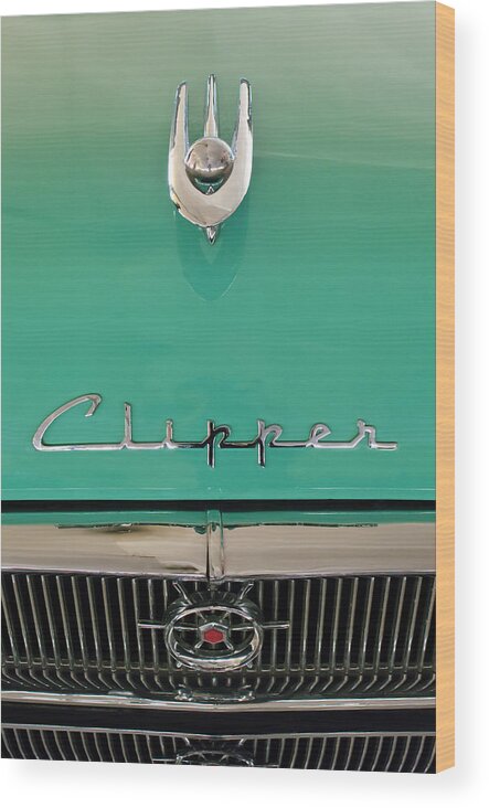 1955 Packard Clipper Custom Sedan Wood Print featuring the photograph 1955 Packard Clipper Hood Ornament by Jill Reger