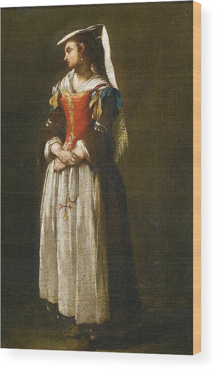A Young Woman Dressed In Neapolitan Fashion' By Jean Barbault Wood Print featuring the painting A Young Woman Dressed in Neapolitan Fashion by MotionAge Designs