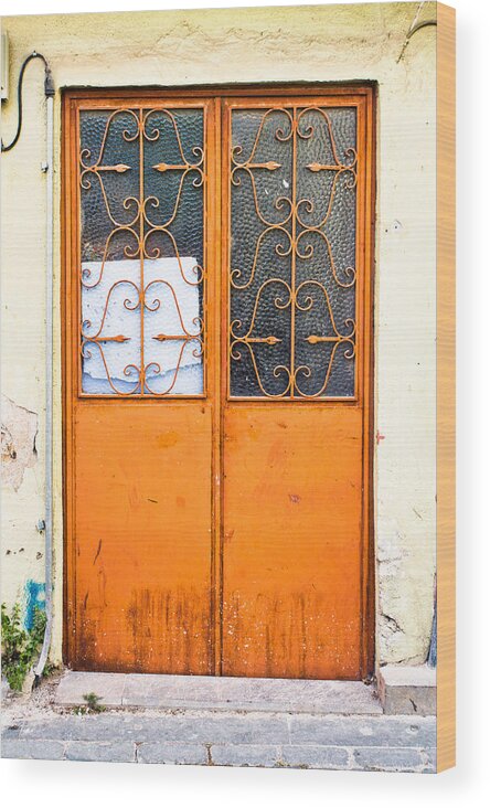 Abstract Wood Print featuring the photograph Orange door #2 by Tom Gowanlock