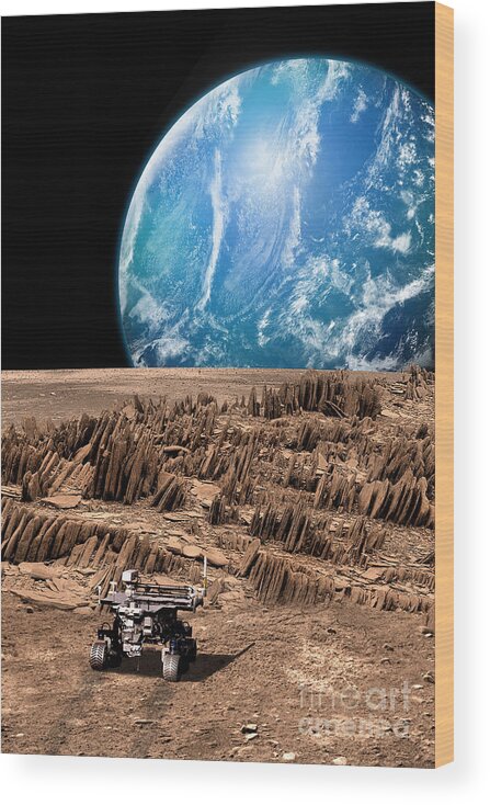 Barren Planet Wood Print featuring the photograph Rover On Moon-like Planet #2 by Marc Ward