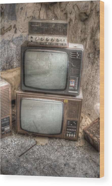 Urbex Wood Print featuring the digital art 2 TV's and a radio by Nathan Wright