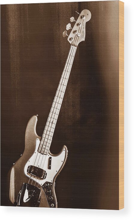 Fender Jazz Bass Wood Print featuring the photograph 252.1834 Fender 1965 Jazz Bass Black and White #2521834 by M K Miller