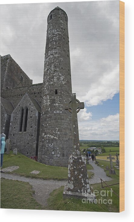 Rock Of Cashel Wood Print featuring the photograph Rock of Cashel round tower by Cindy Murphy - NightVisions 