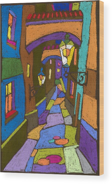 Pastel Wood Print featuring the painting Prague Old Street by Yuriy Shevchuk