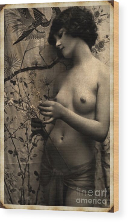 Vintage Wood Print featuring the digital art Digital Ode to Vintage Nude by MB #31 by Esoterica Art Agency