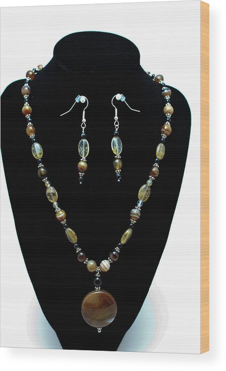 Jewelry Wood Print featuring the jewelry 3509 Amber Striped Onyx Set by Teresa Mucha