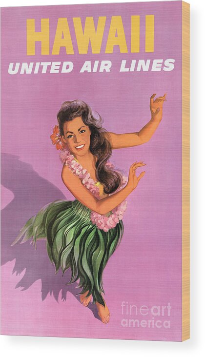 Travel Wood Print featuring the painting Hawaii Vintage Travel Poster Restored #4 by Vintage Treasure