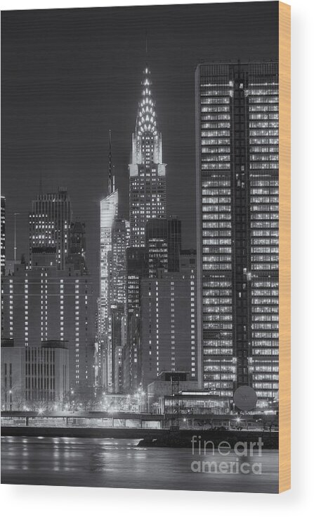 Clarence Holmes Wood Print featuring the photograph 42nd Street Buildings at Twilight II by Clarence Holmes