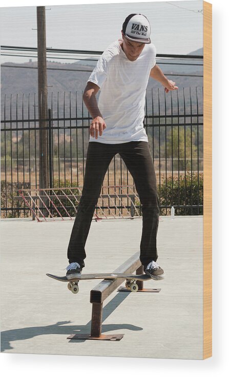 California Wood Print featuring the photograph Colombian Skater Cris Arevalo at Pala Skatepark San Diego Califo #5 by Adam Rainoff