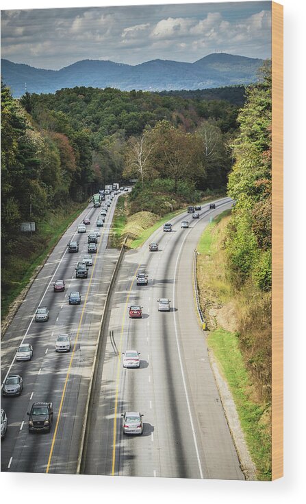 Car Wood Print featuring the photograph Aerial view of i-40 highway in north carolina from blue ridge pa #7 by Alex Grichenko