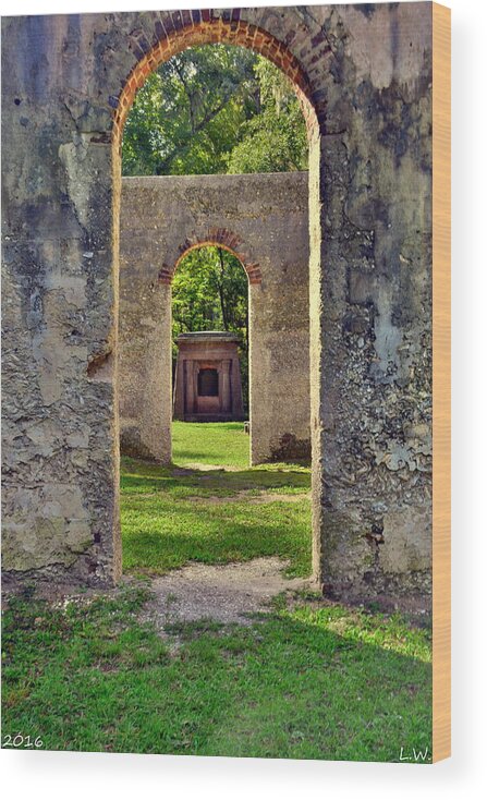 A Look Through Chapel Of Ease St. Helena Island Beaufort Sc Wood Print featuring the photograph A Look Through Chapel Of Ease St. Helena Island Beaufort SC by Lisa Wooten