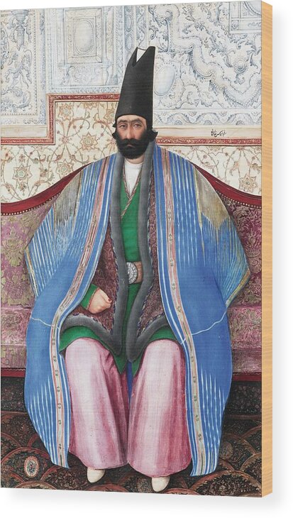 A Portrait Of Farrokh Khan Amin Al-dowleh Wood Print featuring the painting A portrait of Farrokh Khan Amin al-Dowleh by Eastern Accents