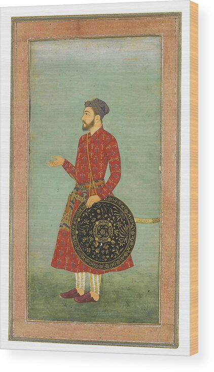 A Portrait Of Khan Zaman With Shield And Sword Wood Print featuring the painting A portrait of Khan Zaman by MotionAge Designs