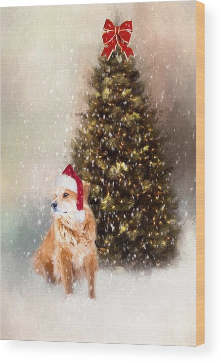 Christmas Tree Wood Print featuring the photograph A Retriever kind of Christmas by Darren Fisher