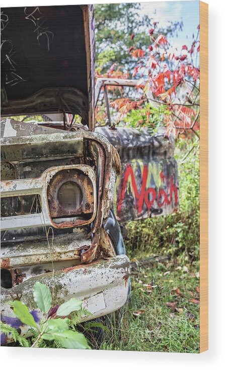 Car Wood Print featuring the photograph Abandoned truck with spray paint by Edward Fielding