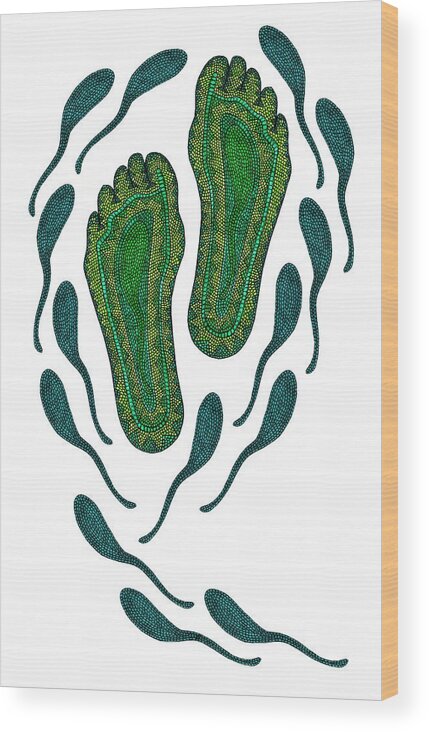 Aboriginal Feet Wood Print featuring the digital art Aboriginal Footprints Green Transparent Background by Barbara St Jean