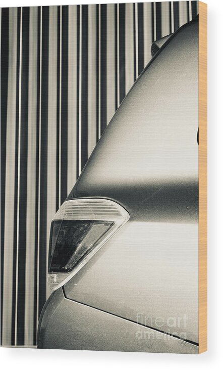Abstract Wood Print featuring the photograph Abstract Automotive - Tail Light and Corrugated Steel by Jason Freedman