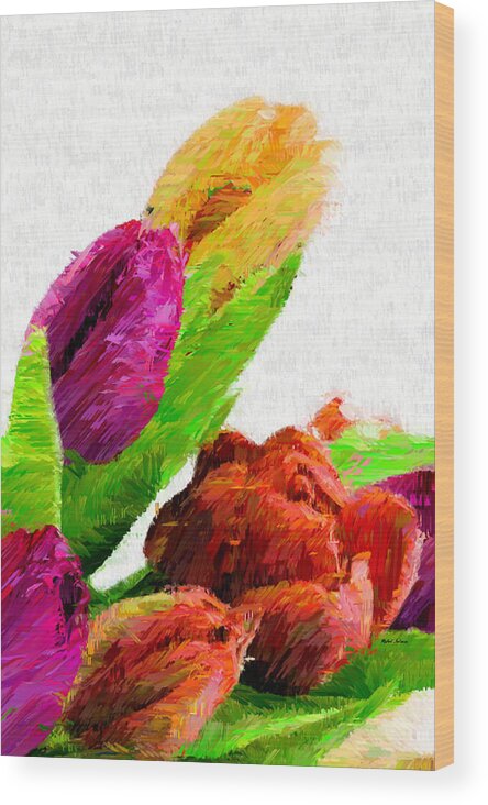 Rafael Salazar Wood Print featuring the mixed media Abstract Flower 0722 by Rafael Salazar