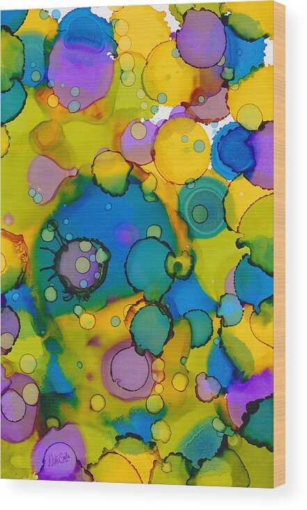 Alcohol Inks Wood Print featuring the painting Abstract Microscope Party by Nikki Marie Smith