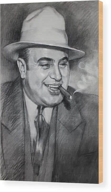 Al Capone Wood Print featuring the drawing Al Capone by Ylli Haruni