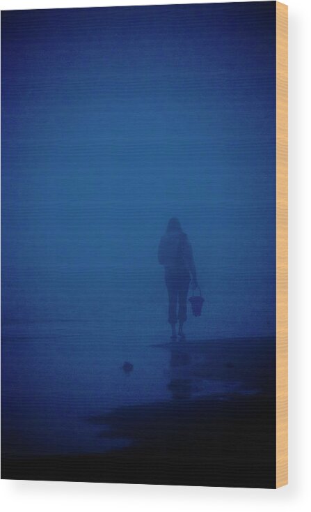 Fog Wood Print featuring the photograph Alone by the Sea by Mary Lee Dereske