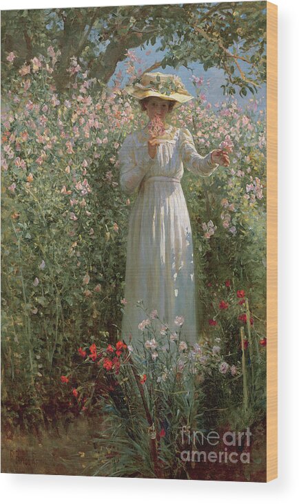 Among The Flowers Wood Print featuring the painting Among the Flowers by Robert Payton Reid