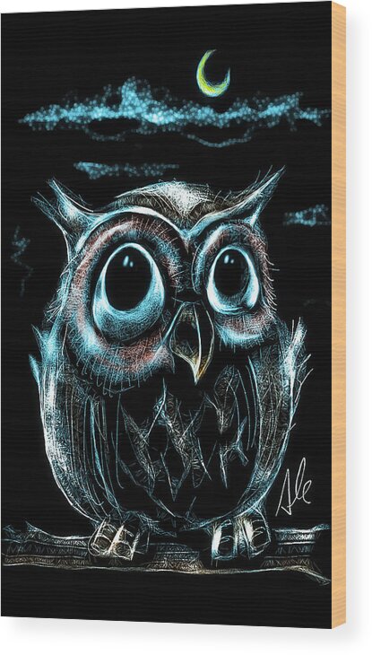Owl Wood Print featuring the drawing An owl friend by Alessandro Della Pietra