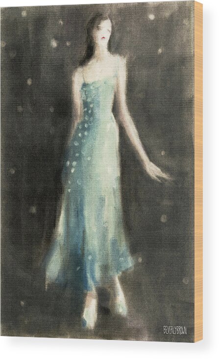 Fashion Wood Print featuring the painting Aqua Blue Evening Dress by Beverly Brown Prints