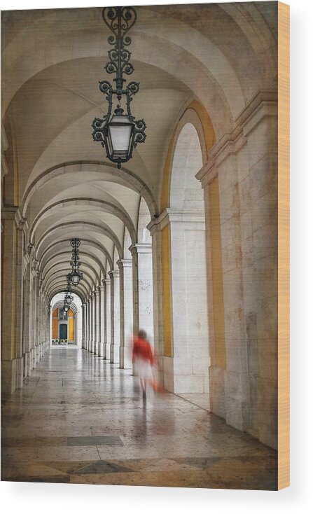 Lisbon Wood Print featuring the photograph Arched Walkway Terreiro do Paco Lisbon Portugal by Carol Japp